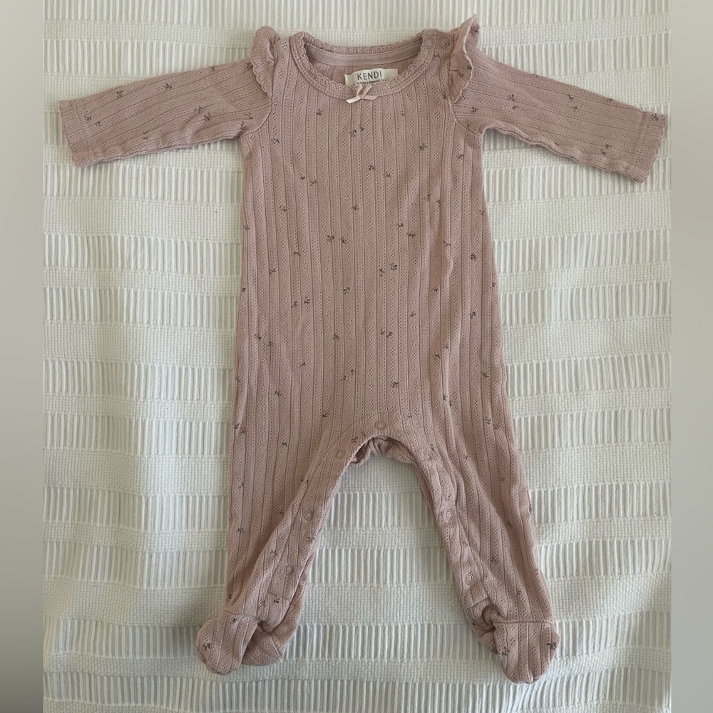 Kendi | Pink Pointelle Flutter Sleeve Romper | 100% Organic Cotton